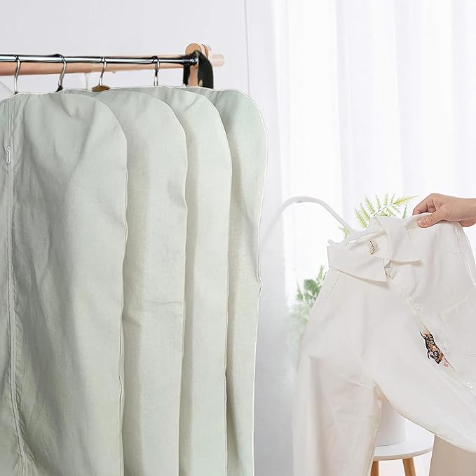 Garment Bag for Hanging Clothes – Organic Cotton Suit & Coat Cover with Zipper | Breathable Closet Organizer for Travel & Storage (Small (24"x35"), Off-White)