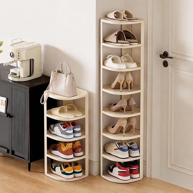 Vertical Shoe Rack 5 Tier Adjustable Shoe Organizer Small Shoe Shelf for Closet, Narrow Entryway, or Bedroom Easy to Assemble and Disassemble Holds Up to 5 Pairs of Shoes (White)