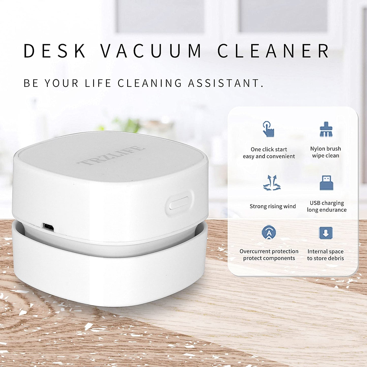 TRZLIFE Desk Vacuum Cleaner, Rechargeable and Durable Mini Desktop Vacuum with Bonus Accessories Desk Cleaner Sucks Tiny Items and Crumbs from Desktop Drawer Countertop Ideal as a White Elephant Gift