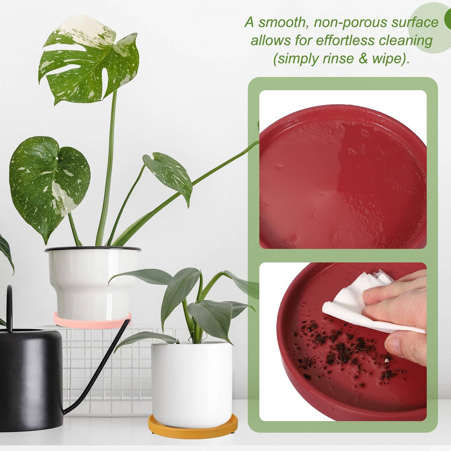 YELARXI 6.7 Inch Ceramic Plant Saucers, Round Flower Planter Water Trays Ceramic Plant Saucer Pot Tray -Fitting for (Outdoor/Indoors/Garden/Planting/Water/Flower/Coffee) Light Gray