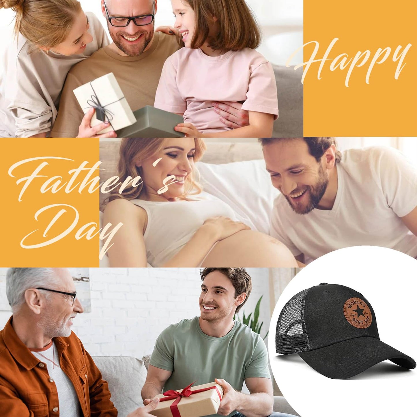 Worlds Best Dad Ever Hat Fathers Day Birthday Gifts for Dad Papa from Daughter Son Black Trucker Hat