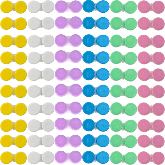 TIHOOD 60PCS Colorful Contact Lens Case Bulk Eye Lense Box Holder Container Soak Storage Travel Kit for Eyes Care, 6 Colors