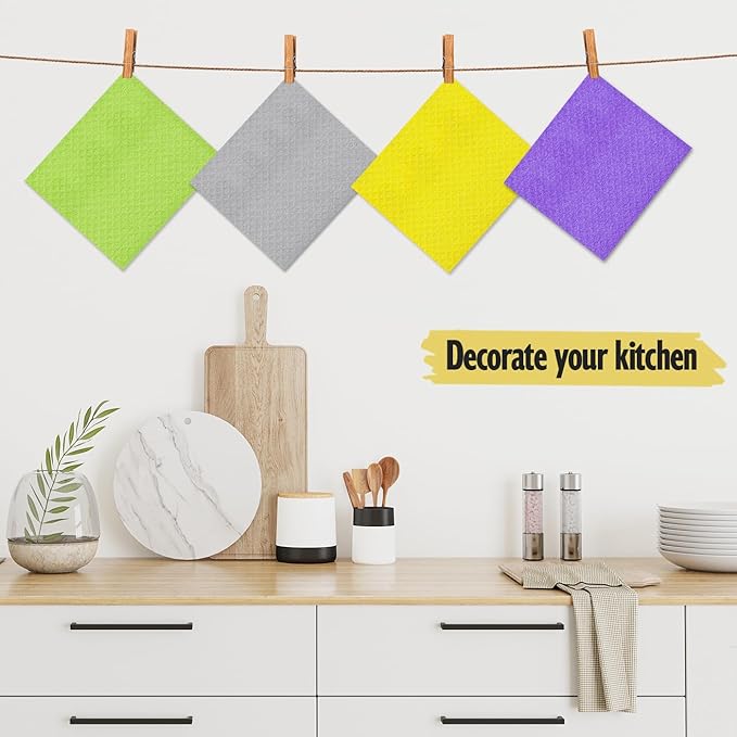 MoLKENE Swedish Dishcloths for Kitchen | 10 Pack Absorbent Cellulose Sponge Cloths Washable | Non-Scratch Reusable Paper Towels Quick Drying Cleaning Rag - Grey