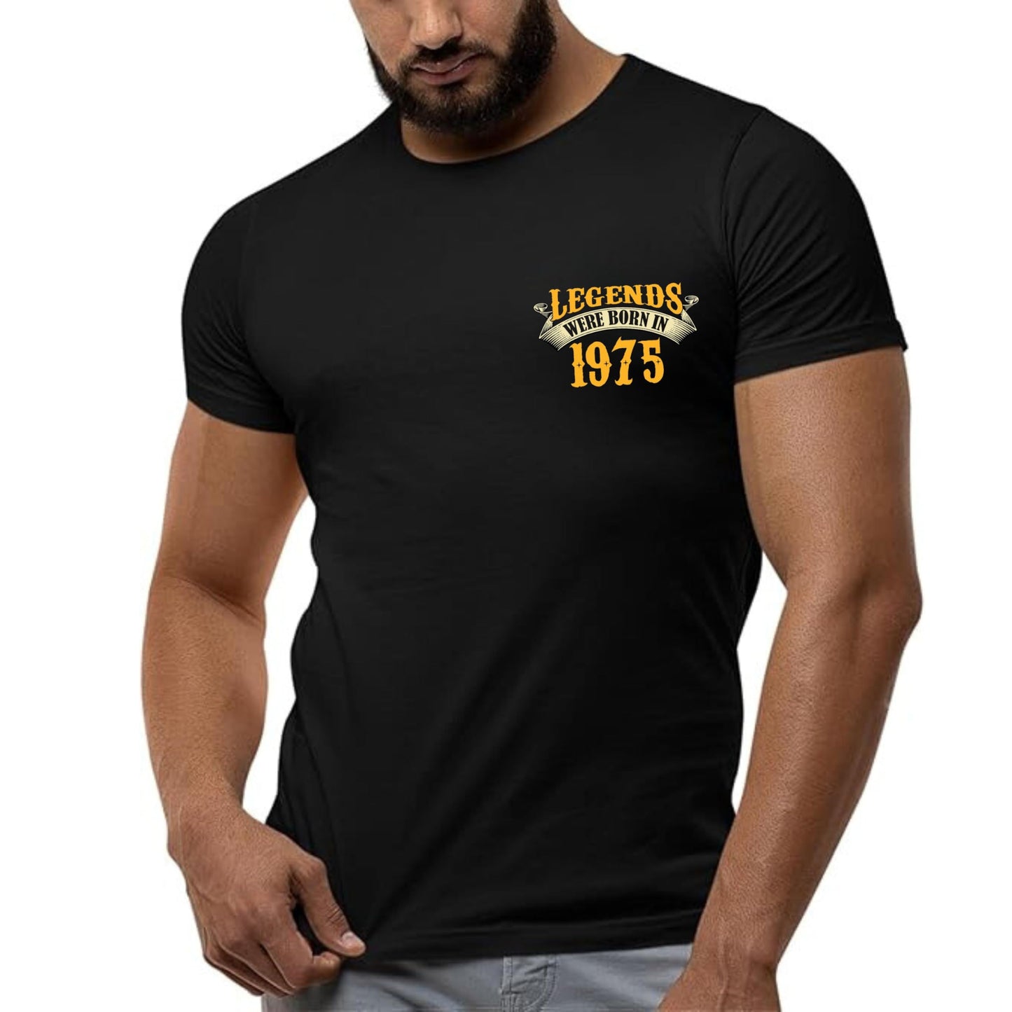 50th Birthday Shirt for Men, Legends were Born in 1975, Vintage 50 Years Old T-Shirt, Left Chest & Full Back Print Navy Heather Medium