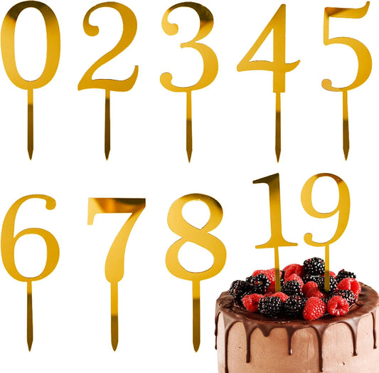 0-9 Number For Cake Topper,10 Pcs Gold Acrylic Number Cake Topper for Birthday Party Wedding Anniversary Cake Decorations