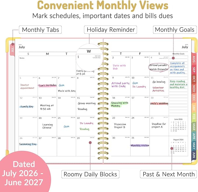 Forvencer Academic Planner 2026-2027, Hardcover Calendar Planner Weekly & Monthly, July 2026 - June 2027, 6" x 8", Daily Agenda with Tabs, College School Organizer for Student Teacher, Navy Marble