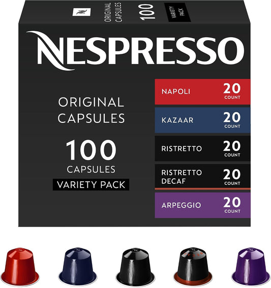 Nespresso Capsules Original, Dark Roast Variety Pack, Espresso Coffee, 100-Count (Pack of 1) Coffee Pods