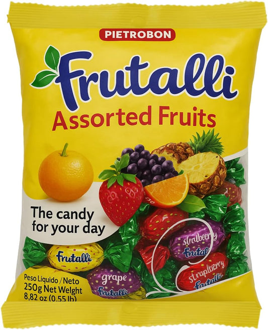 Frutalli Assorted Fruit Candy Bag 60 Count 8.8 Ounces – Individually Wrapped Variety Pack, Strawberry Orange Pineapple Grape Sweets, Halloween, Kids