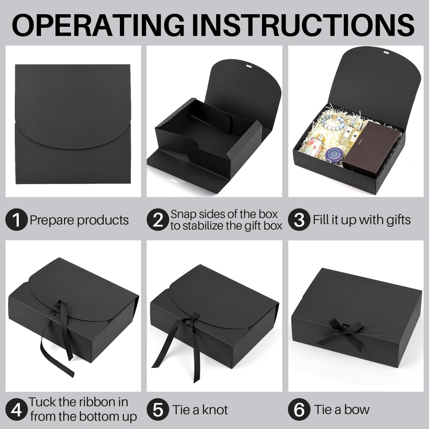 24 Pack Gift Boxes with Lids, 12×9.8×3.1 Inch Groomsmen Proposal Box, Luxury Black Gift Box with Ribbon for Wedding, Packaging, Present, Birthday (Black)
