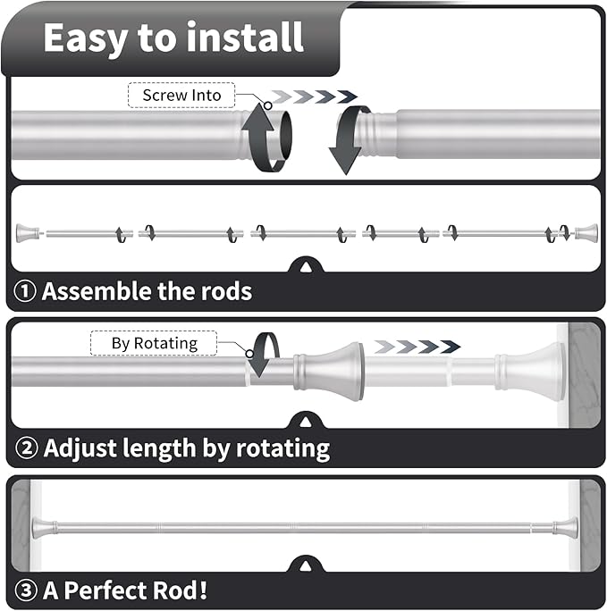 YNL Silver Shower Curtain Rod 36-84 Inch(3-7ft), No Slip No Drill Stainless Steel Spring Tension Curtain Rod, No Rust Shower Rod Adjustable For Bathroom Window Bedroom