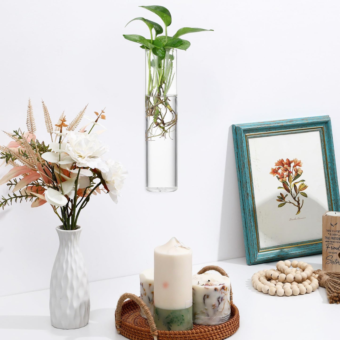 Angoily Wall Mounted Flower Vase Glass Tube Propagation Station 2pcs Hanging Terrarium Indoor Planter for Hydroponic Plants Modern Home Décor