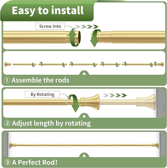 YNL Gold Shower Curtain Rod 36-68 Inch(3-5.67ft), No Slip No Drill Stainless Steel Spring Tension Curtain Rod, No Rust Shower Rod Adjustable For Bathroom closet