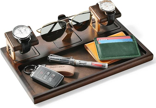 Shanik Engraved Menâs Valet Tray â Acacia Wood Catch All Organizer for Nightstand & Dresser Top, Custom Personalized Gift for Him, Groomsmen, Birthday, Fatherâs Day, Minimalist Menâs Storage Tray