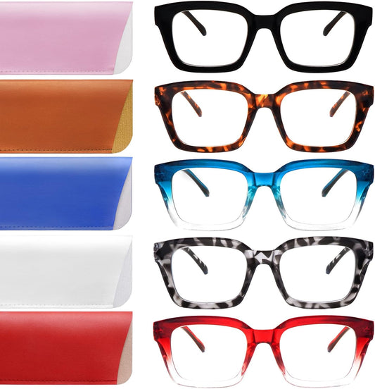 Retro Oversized Reading Glasses for Women, Blue Light Blocking Ladies Computer Readers Spring Hinge Square Frame