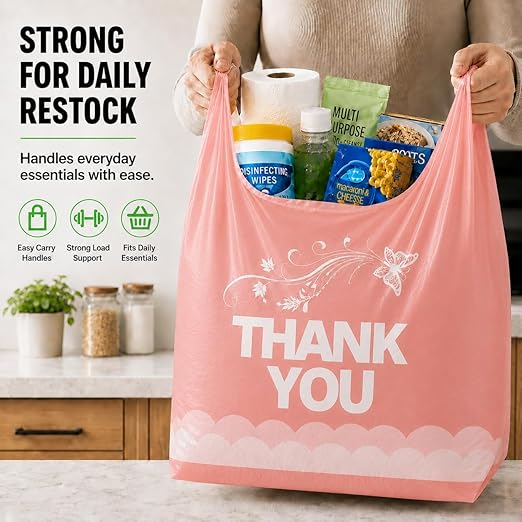 YoYoRain 800 Pack Pink Thank You T-Shirt Bags with Handles, 11"x6"x21" Durable HDPE Plastic Shopping Bags for Grocery, Retail, Takeout & Small Business