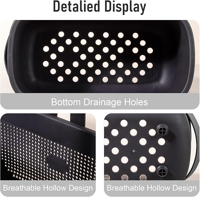 JiatuA Plastic Storage Basket with Handle Portable Shower Caddy Tote Organizer Basket Bin for Bathroom Kitchen Dorm Room Bedroom, Black