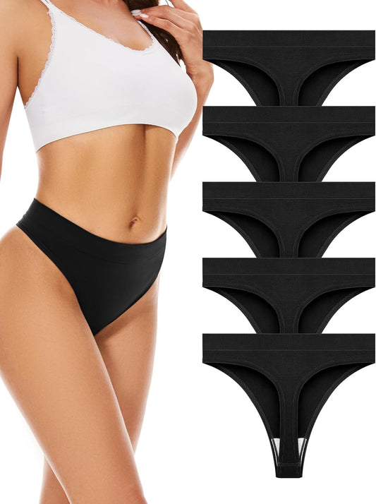 voenxe Seamless Womens Thong Underwear,High Waisted Tanga Woman No Show Panties,Breathable Workout Comfortable Undies,5 Pack