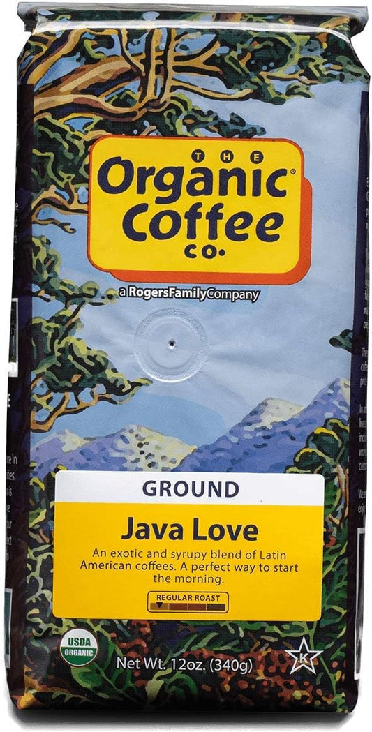 Organic Coffee Co. Java Love Ground Coffee 12 Ounce Medium Light Roast USDA Organic
