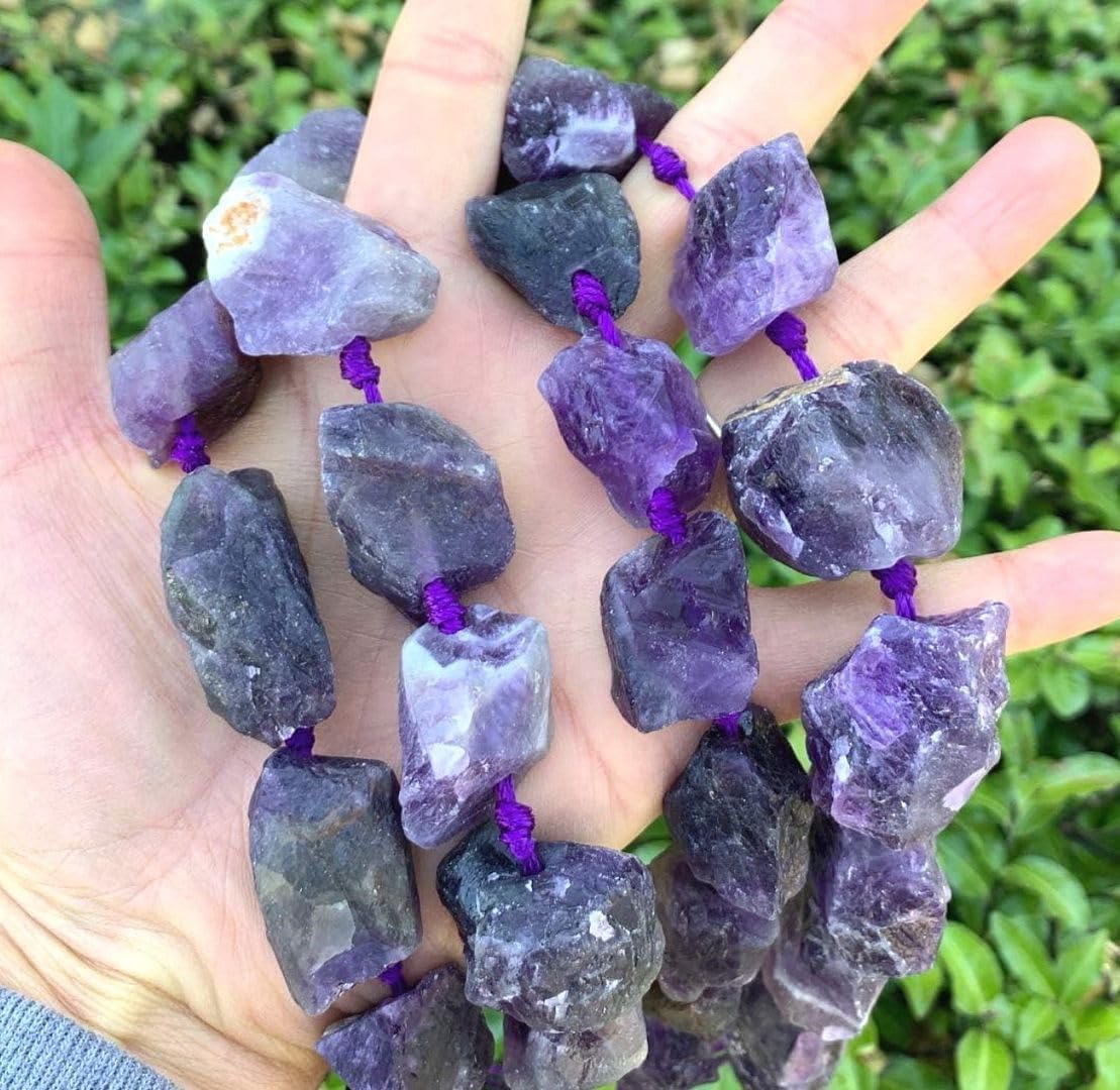 Adabele 15 Inch Natural Raw Dark Purple Amethyst Crystal Quartz Healing Gemstone Loose Beads Drilled Large Nugget Rough Chakra Gems Stone Spacer GA-C3