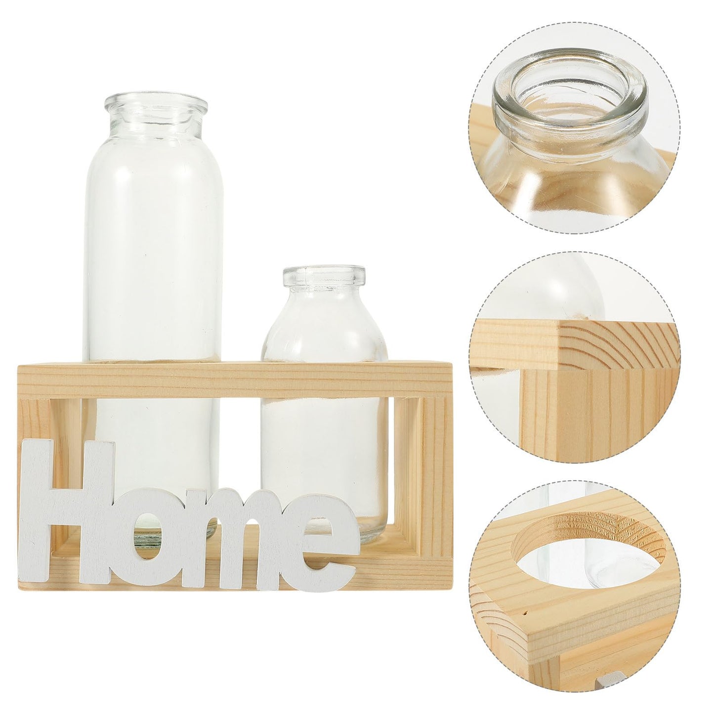 Kichvoe Glass Hydroponic Plant Vase with Wooden Stand, Nordic Style Tabletop Glass Planter for Air Plants and Houseplants, 2pcs Decorative Home Garden Terrarium Containers