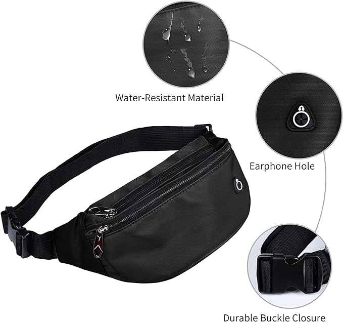 Fanny Packs for Men and Women, Waterproof Sports Waist Pack Bag for Travel Hiking Running Hands-free