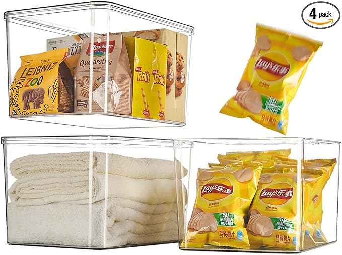 Clear plastic storage bins with LIDS,storage containers for snacks, cosmetics, books, dog food, Storage Organizer for Nurseryï¼Kitchen, Living room,Bedroom, Bathroom, Office (clear, 3XL)
