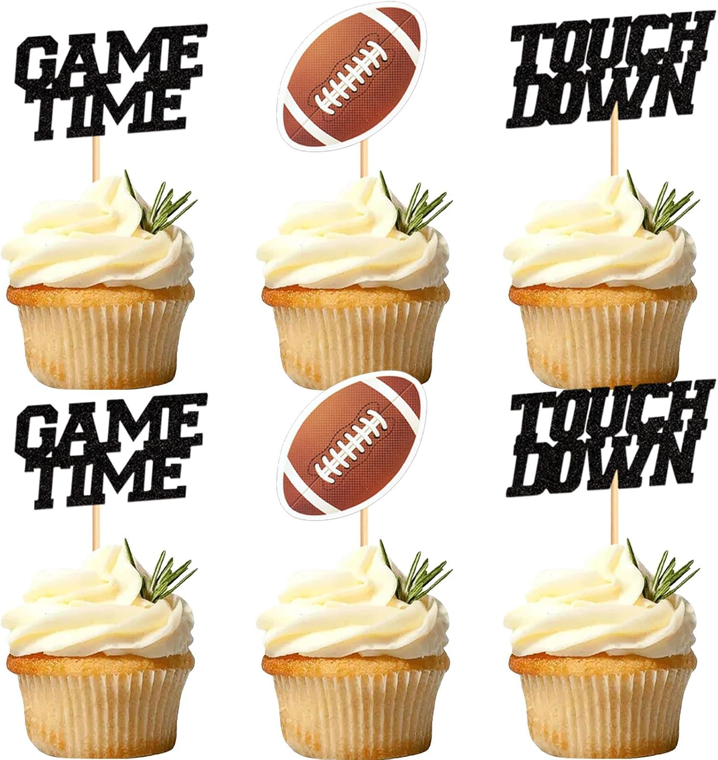 24Pcs Glitter Brown Rugby Cupcake Topper Touch Down Game Time Cupcake Picks for Rugby Ball Baby Shower Sport Boys American Football Birthday Cupcake Decorations Rugby Party Decorations