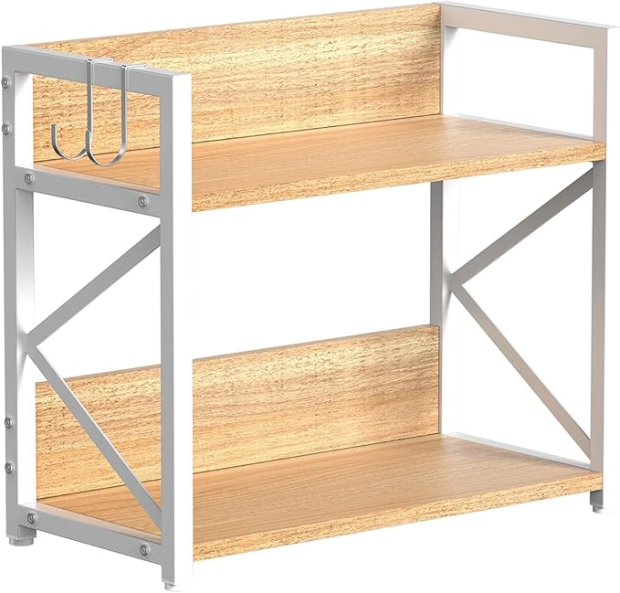 RUILALIFE Spice-Rack-Organizer-Shelf for Kitchen Counter, 2 Tiers Coffee Bar Station Organizer for Countertopï¼Space Saving Desk Shelving Riser Unit (Maple, Medium)