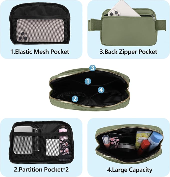 VOROLO Fanny Pack For Women And Men Crossbody Bag Belt Bag with Adjustable Strap Graduation Gifts Khaki Green