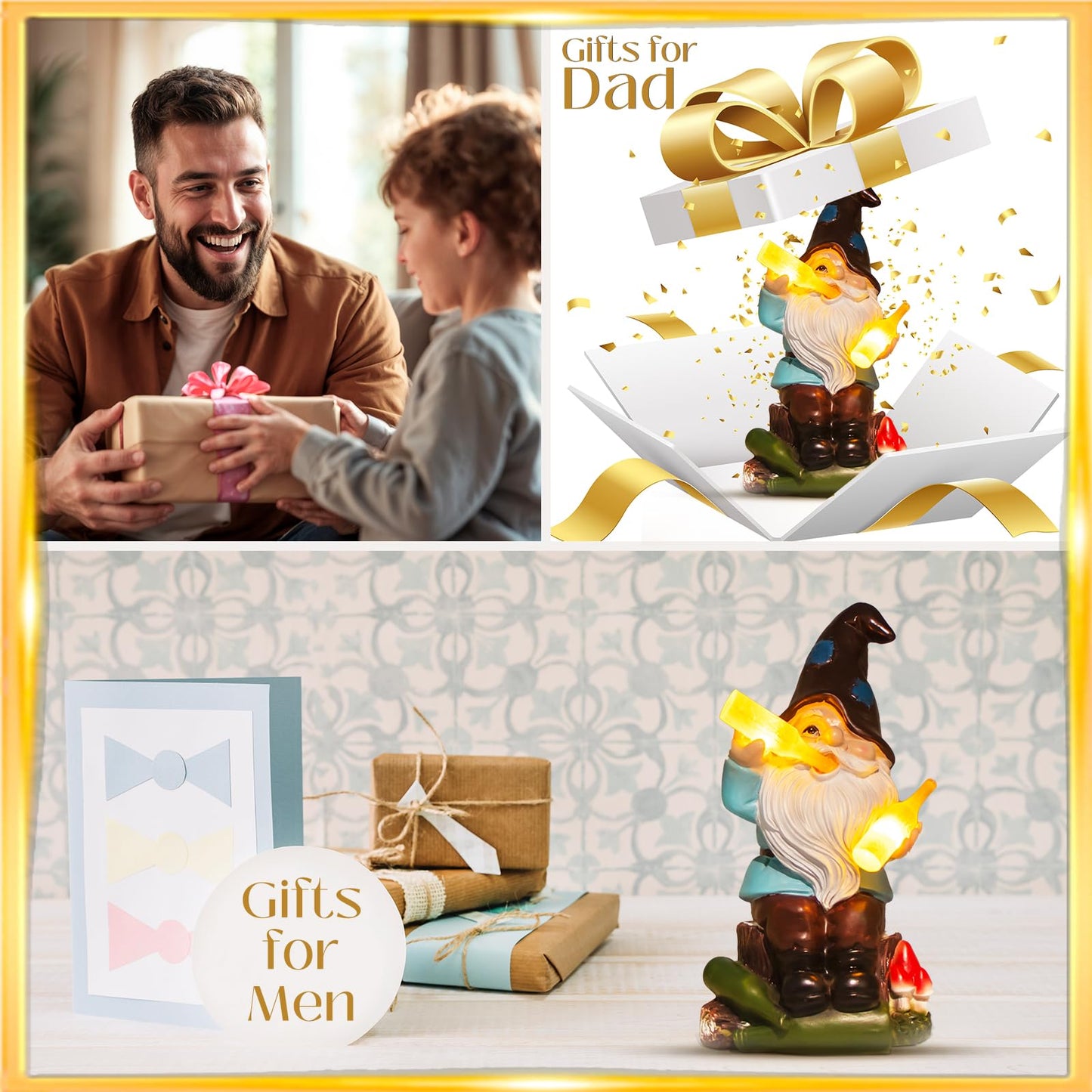 DKJOCKY Gifts for Men,Funny Garden Gnomes Outdoor Decorations for Yard, Solar Drunk Gnomes Drinking Beer, Unique Birthday Gifts for Women, Presents for Mom