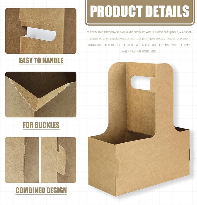 2 Cup Disposable Drink Carrier for Delivery with Handle,15 Count Kraft Paperboard Cup Holder,Cup Carriers for Hot or Cold Drinks,Coffee Carrier, Food Delivery,Take Out Cup Carriers (Brown)