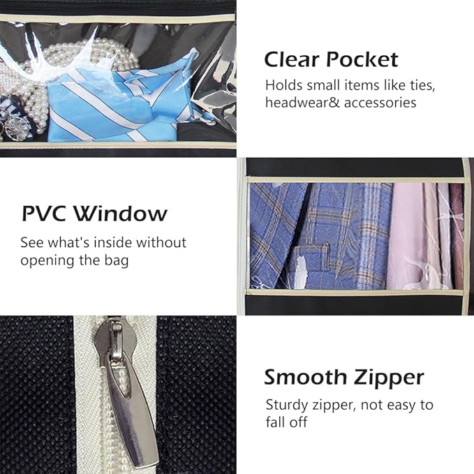 MISSLO 50" Gusseted Travel Garment Bag with Clear Zipper Pouch Breathable Dress Storage Garment Cover for Hanging Full Length Coat, Long Jacket, Suit with Tails