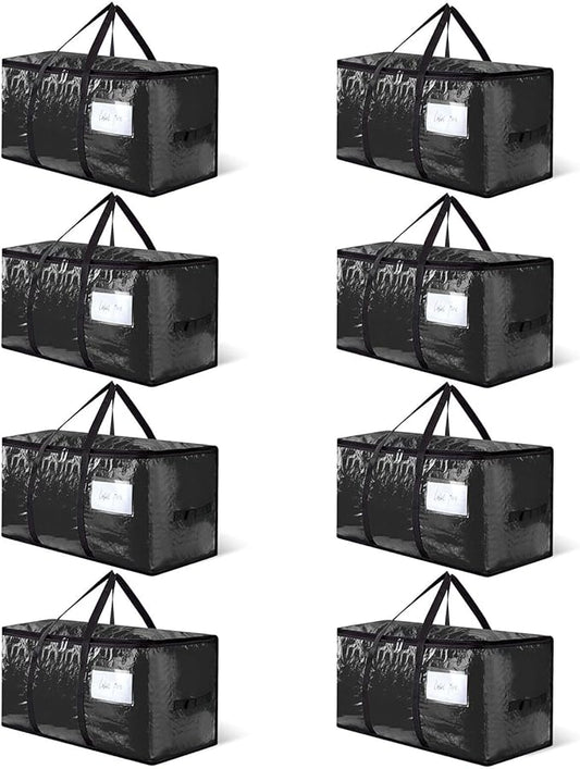 CONGREGATE 8-Pack Heavy Duty Black Moving Bags with Zippers and Handles, Heavy Duty Storage Handbags for Space Saving, Made of PE, 97 Liters/25.6 Gallons (28.7 Inch x 13.7 Inch x 15 Inch)