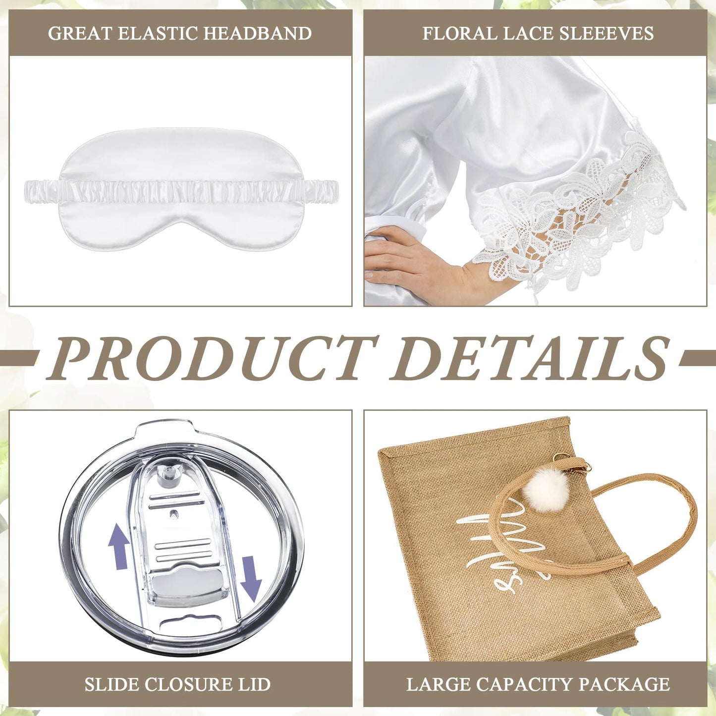 Handepo 5 Pcs Bridal Shower Robe Gifts Bride Gift Set with Sleeping Eye Mask Slippers for Wedding Party Bridesmaids(Bride)