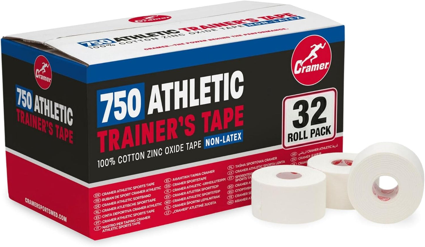 Cramer Team Color Athletic Tape, White, Latex-Free, 1.5" x 15yds, 32 Roll Bulk Case, Tearable Sports Tape for Wrists, Ankles, Baseball, Training, Strong Athletic Wrap for Athletes & Trainers