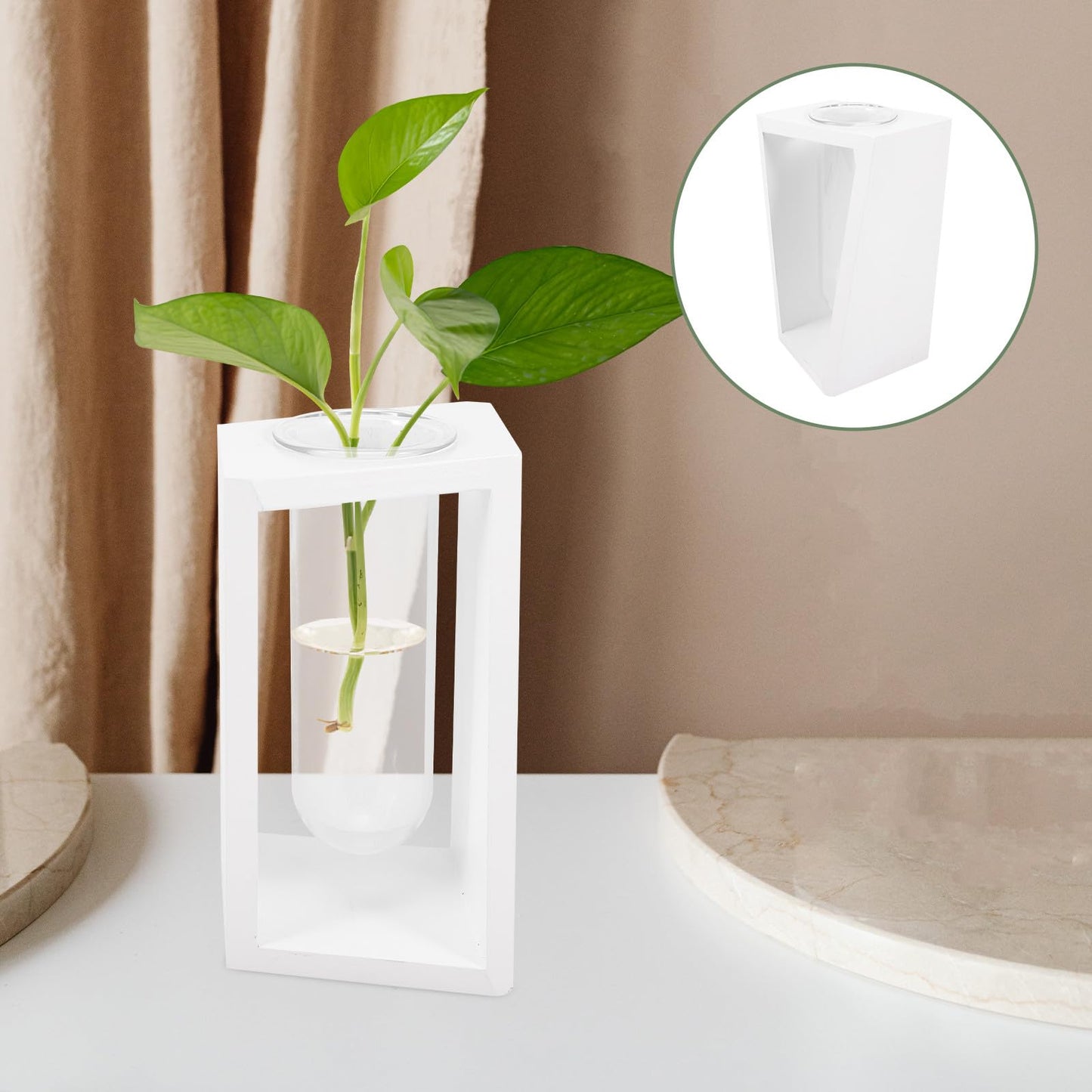 Alipis Wooden Frame Test Tube Vase Set, Small Glass Hydroponic Plant Propagation Tubes for Home Decoration, White Nordic Style Terrarium Container for Succulents and Greenery