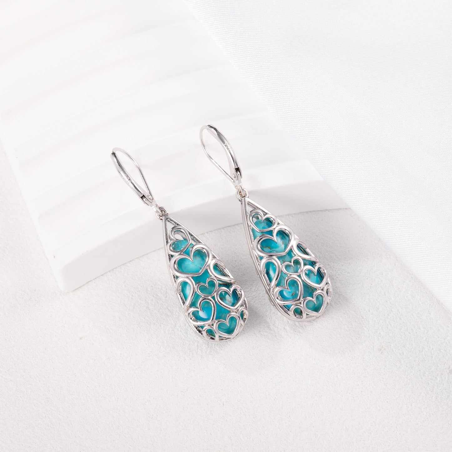 Phyonio Turquoise Earrings for Women, Turquoise Jewelry for Women,925 Sterling Silver Teardrop Earrings,Boho Drop Earrings, Trendy Leverback Dangle Drop Earrings Western Jewelry Hypoallergenic Gift for Her