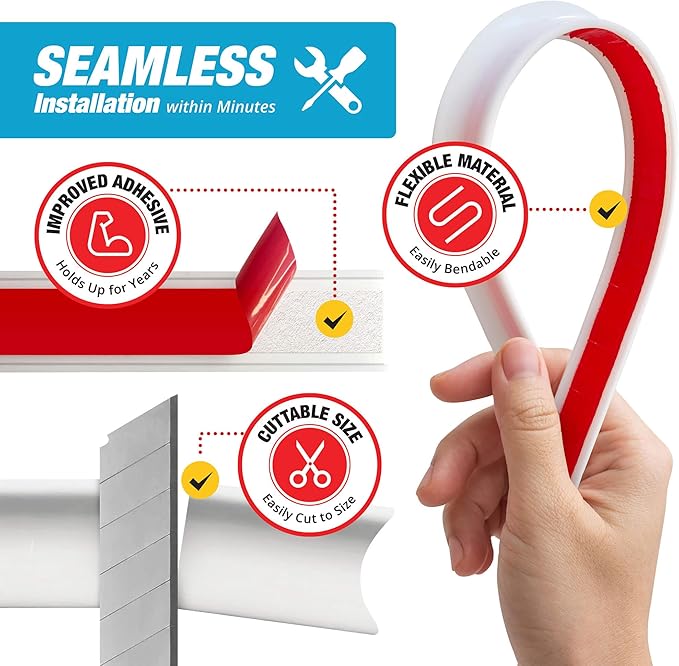 Shower Threshold Water Dam Barrier 98" - White Collapsible Walk in Shower Water Guard - Door Bottom Seal Strip Leak Guard by Hippo Dam