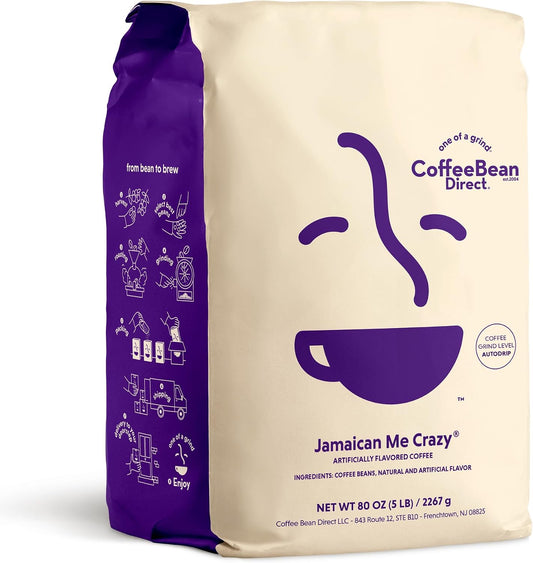 Coffee Bean Direct Jamaican Me Crazy® Flavored, Ground Coffee, 5 Pound Bag (Pack of 1)
