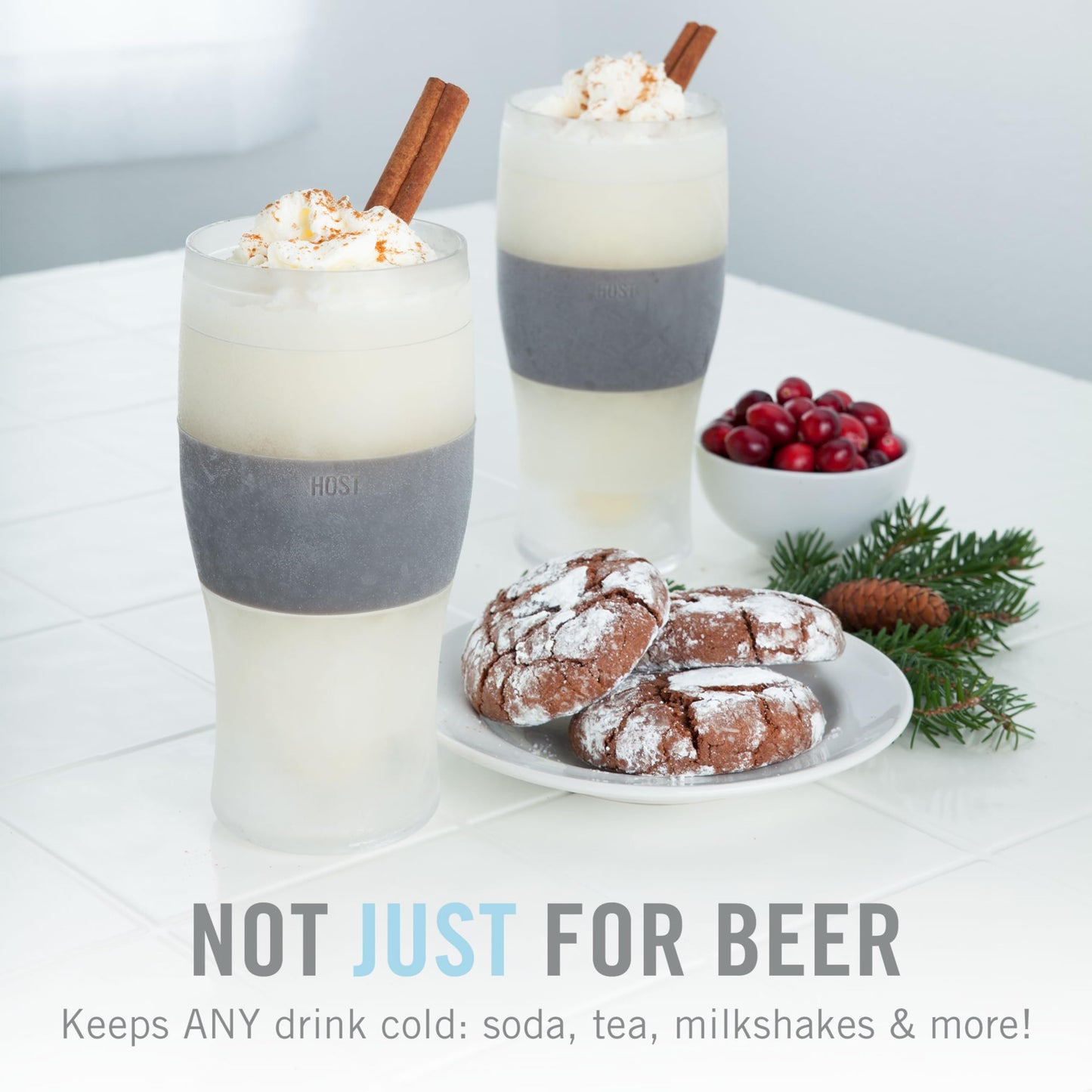 Host Freeze Beer Glasses, Freezable Beer Gifts for Men, Double Wall Insulated Pint Set, Tumbler for Cold Drinks, 16, Set of 2, Gray