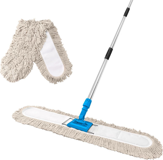 ARTIPOLY 41” Commercial Dust Mop for Floor Cleaning, Industrial Dry Mop with Heavy Duty Long Handle, Large Cotton Reusable mop Head, for Cleaning Office Garage Hardwood Warehouse Factory Mall