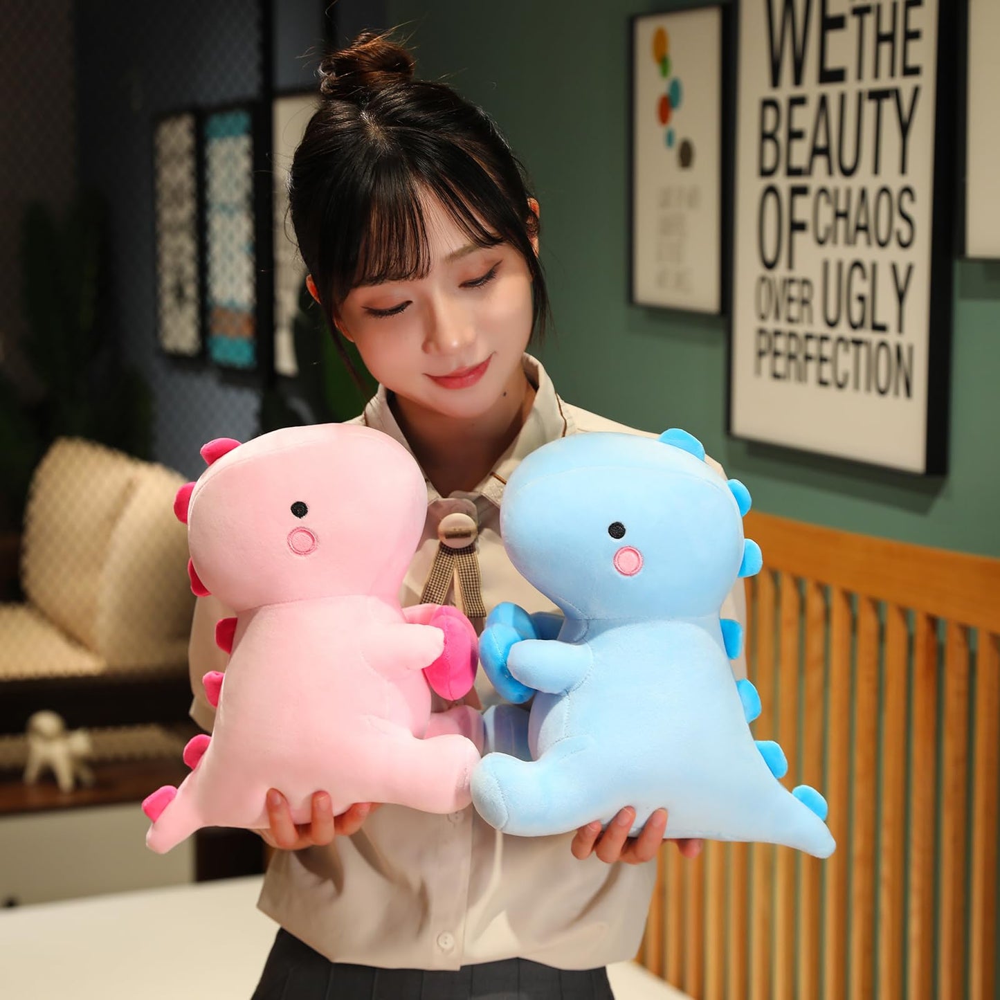 SQEQE Dinosaur Stuffed Animal, Loving Soft Dino Plush Toys with Holding Heart, Sweet Romantic Anniversary Birthday Gift for Her Girls Boys Girlfriend(Pink,12 inch)