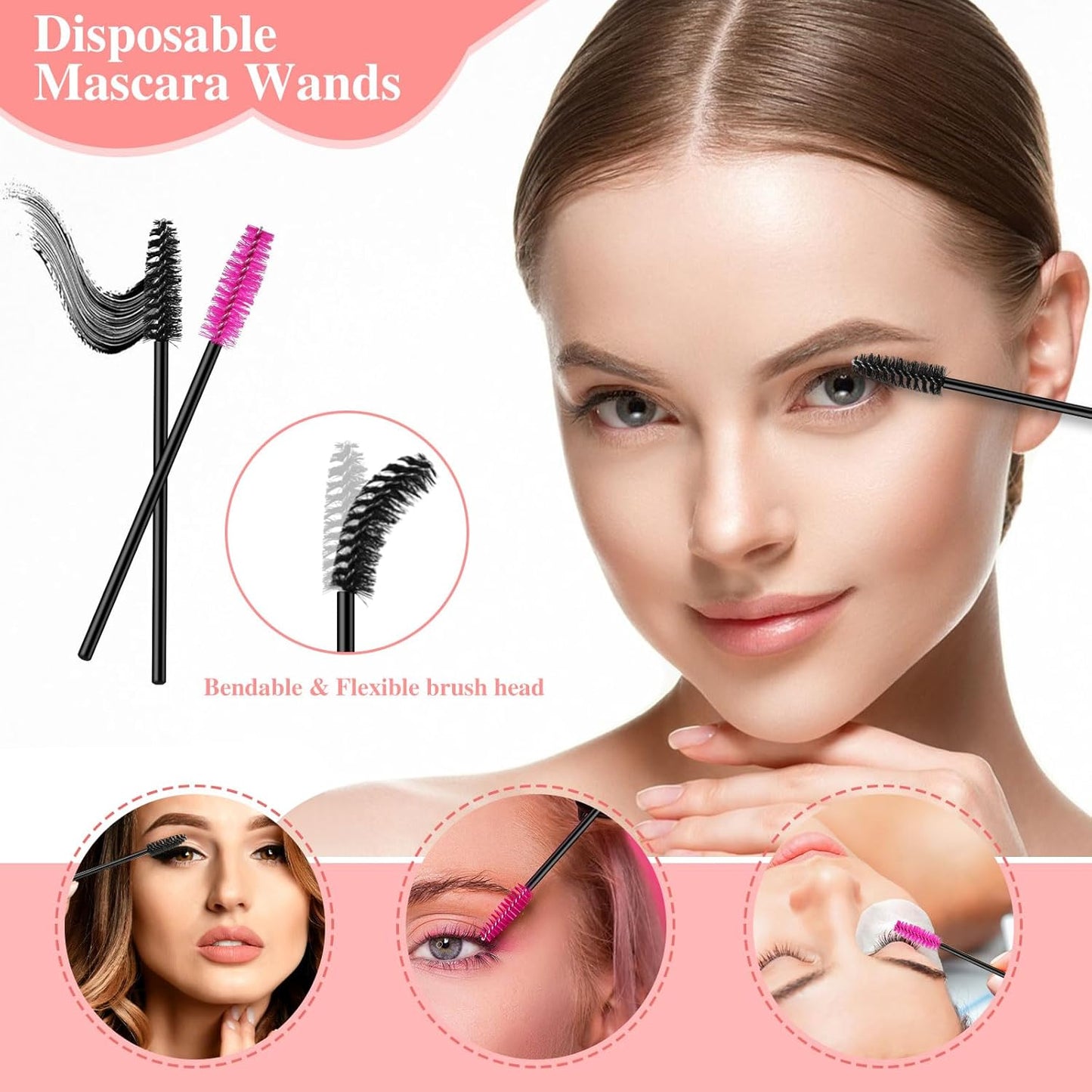 Disposable Makeup Applicators Tools Kit, 100 Mascara Wands 100 Lipstick Applicators 50 Disposable Eyeliner Brushes 10 Eye Shadow Brush with Organizer Box
