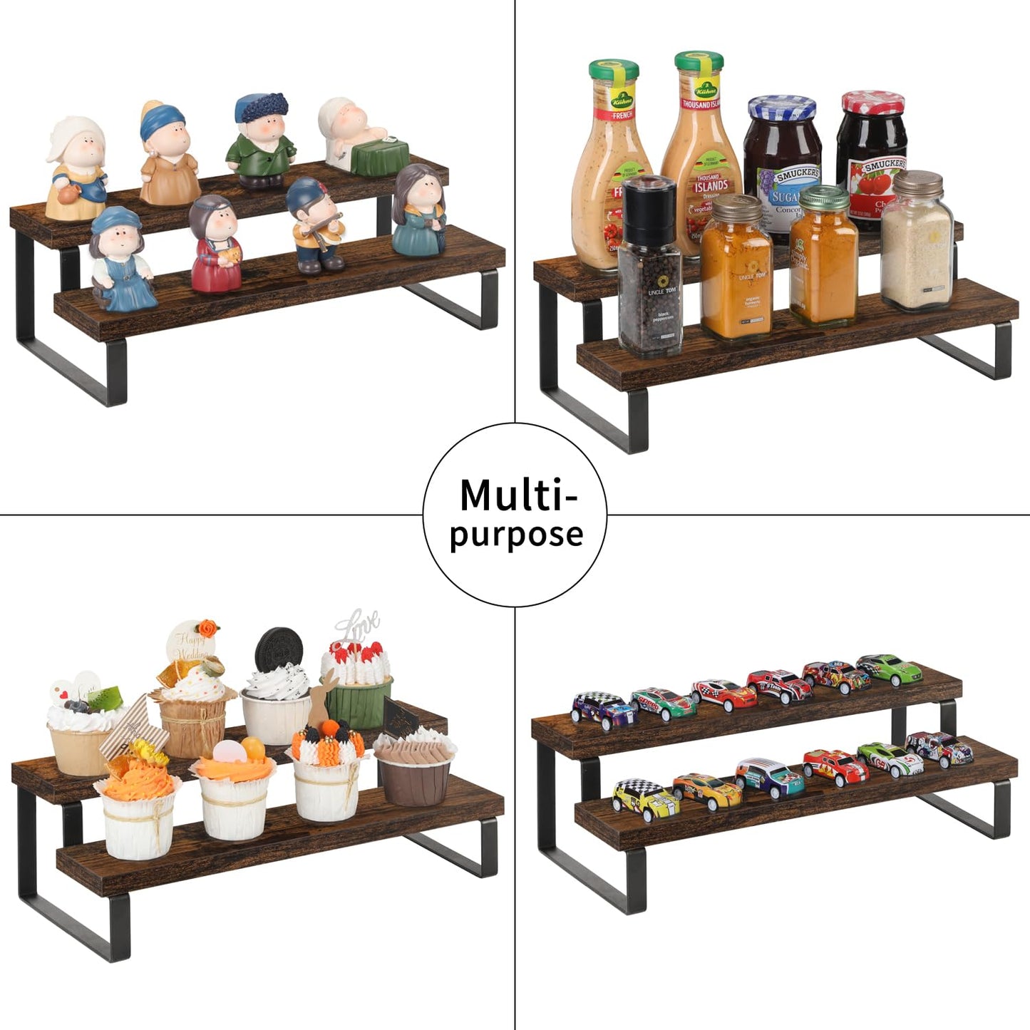 YINMIT Wooden Display Riser Stand, Tiered Perfume and Cologne Organizer Stand, 2 Tier Spice Rack Organizer, Rustic Display Shelf for Candles (2 Tier, 2 Pack)
