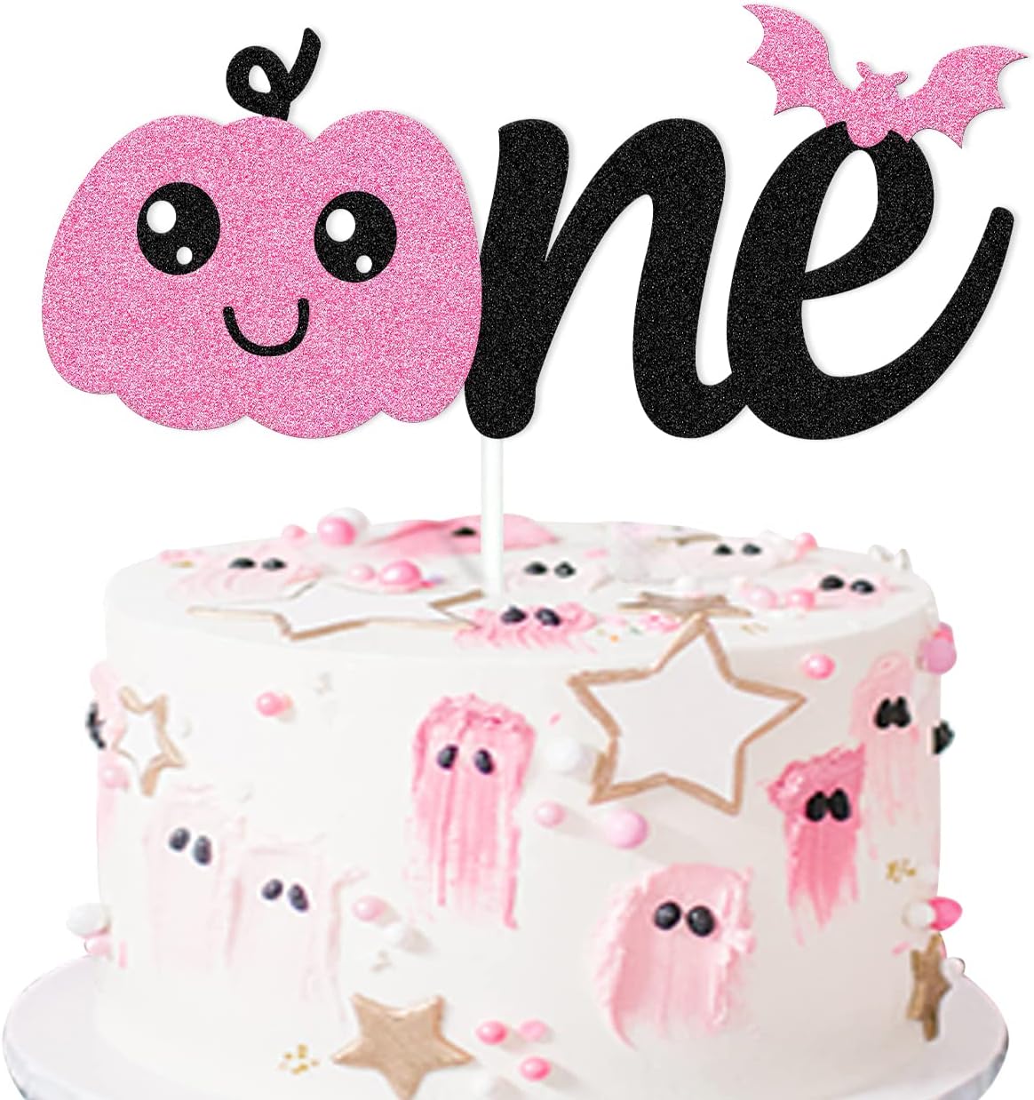 Halloween One Cake Topper Halloween Pumpkin Bat The Spooky One Theme Cake Decoration for Little Girl’s First Birthday Baby Shower Party Supplies