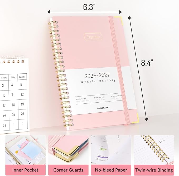 Forvencer Academic Planner 2026-2027, Hardcover Calendar Planner Weekly & Monthly, July 2026 - June 2027, 6" x 8", Daily Agenda with Tabs, College School Organizer for Student Teacher, Dark Green
