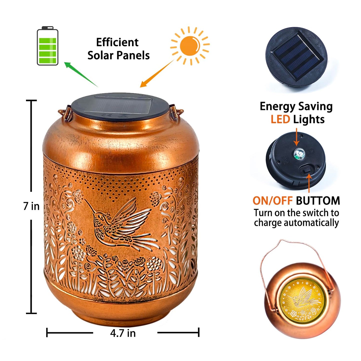 Hummingbird Solar Lanterns Outdoor Waterproof Hanging Solar Lights Hummingbird Gifts for Women Men Metal Bird Decorative LED Lanterns for Yard, Patio, Lawn, Tabletop, Pathway, Landscape, Garden Decor
