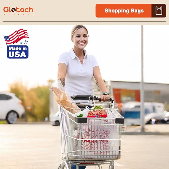 Glotoch (5K) 5000 Count Plastic Thank You Bags for Small Business in Bulk, 11.5 x 6.5 x 21" White Grocery Bags with Handles for Restaurant, Retail,Takeout, Stores, Shopping T-shirt Bag