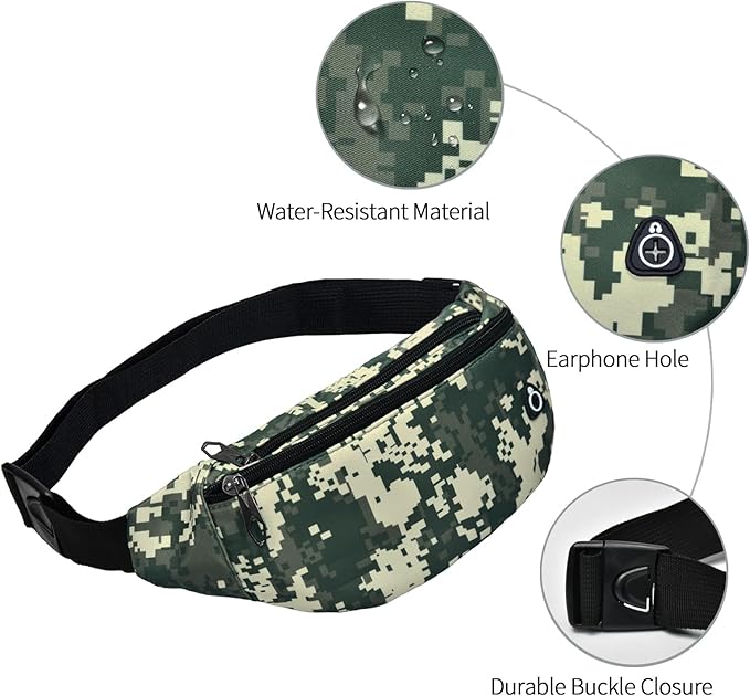 Fanny Packs for Men and Women, Waterproof Sports Waist Pack Bag for Travel Hiking Running Hands-free