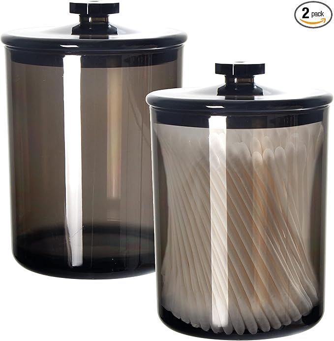 Youngever Black Plastic Apothecary Jars, Qtip Holder, Cotton Swab Holder, Bathroom Vanity Organizer for Cotton Balls, Cotton Pads, Qtips (2 Sets 15 Ounce)